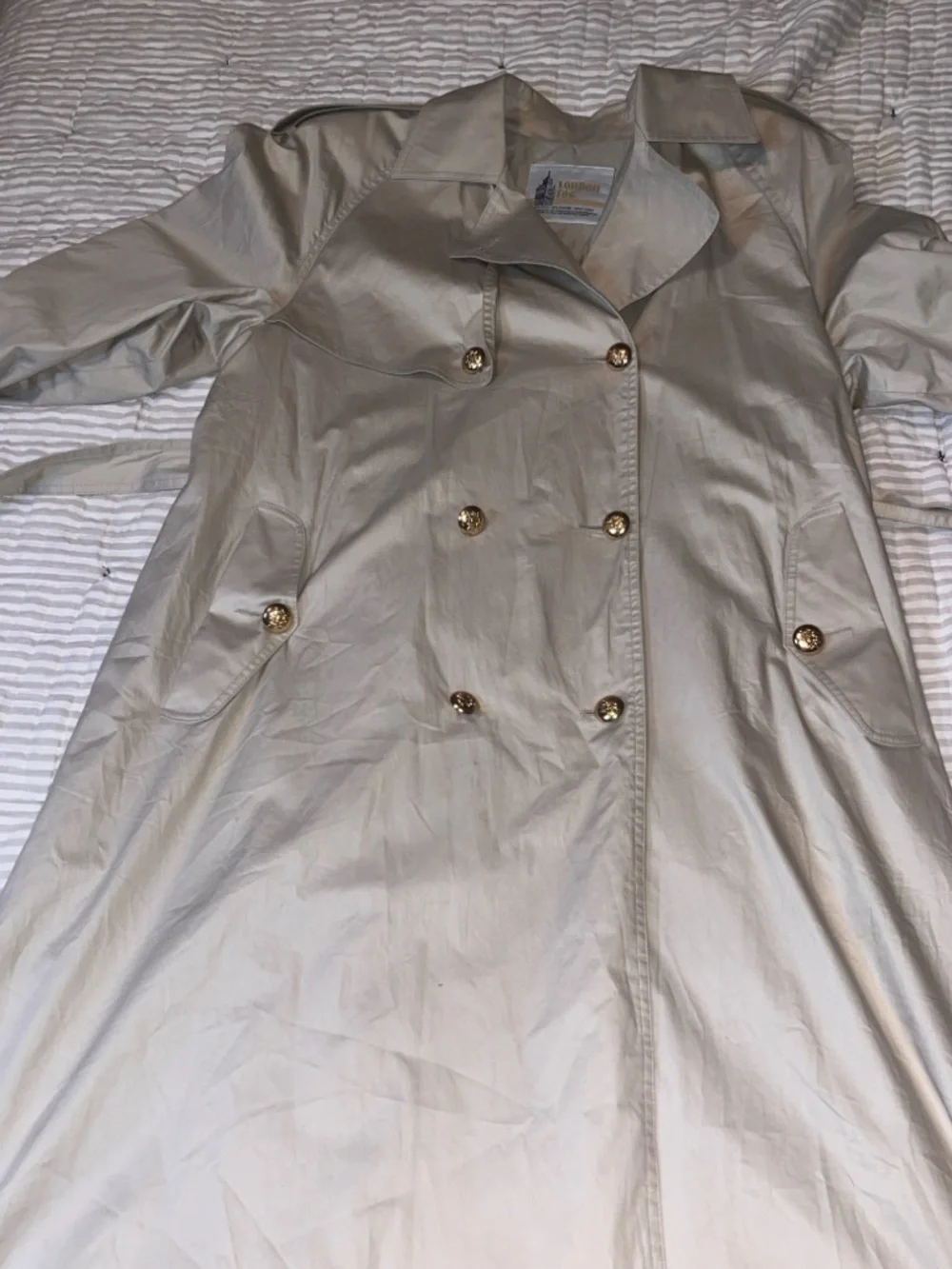 Vintage London Fog Khaki Trench Coat Double Breasted 10 Petite USA Londontown